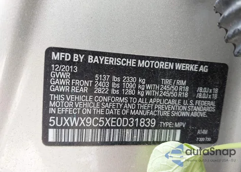 2014 BMW X3 xDrive28I z USA, uszkodzony, nr VIN 5UXWX9C5XE0D31839